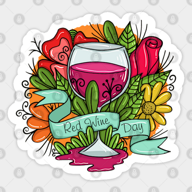 Retro Red Wine Day, floral arsty wine Sticker by HolidayBug
