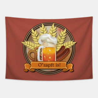 Oktoberfest Beer Sausage Pretzel Logo Tapestry