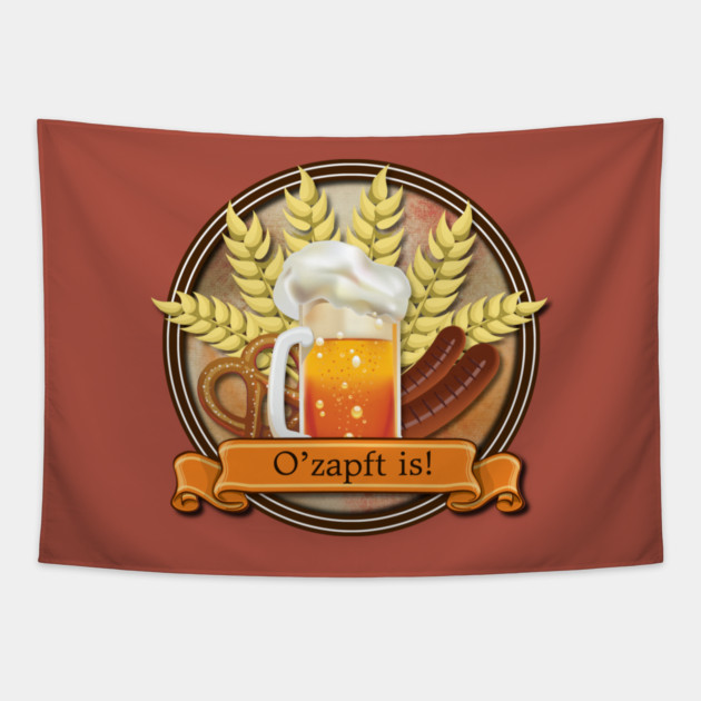 Oktoberfest Beer Sausage Pretzel Logo Tapestry by HolidayBug