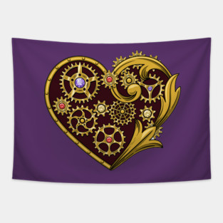 Steampunk Gears Heart Tapestry