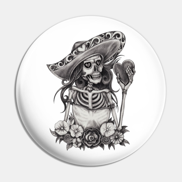 Sketch Skeleton Love Heart Pin by HolidayBug