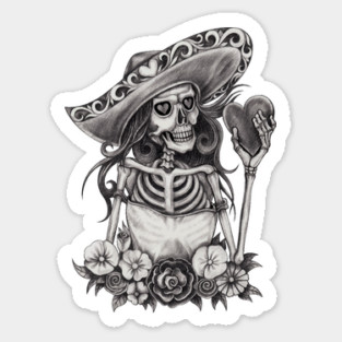 Sketch Skeleton Love Heart Sticker