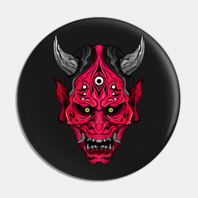 Illustrated Red Oni Demon Pin by HolidayBug