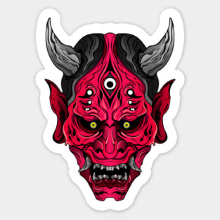 Illustrated Red Oni Demon Sticker