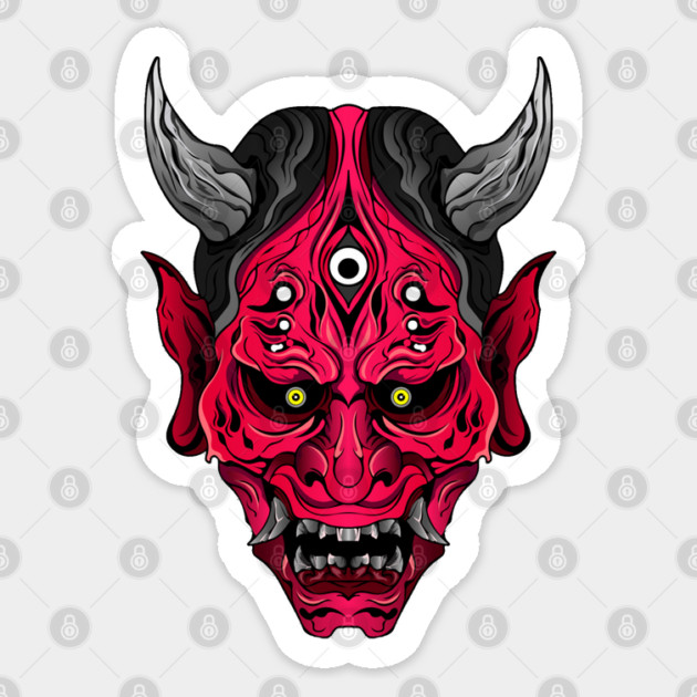 Illustrated Red Oni Demon Sticker by HolidayBug