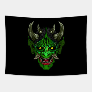 Illustrated Green Oni Demon Tapestry