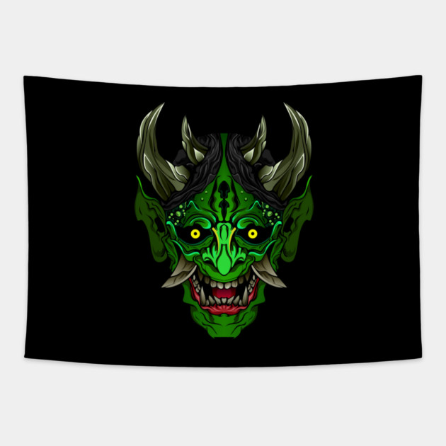 Illustrated Green Oni Demon Tapestry by HolidayBug