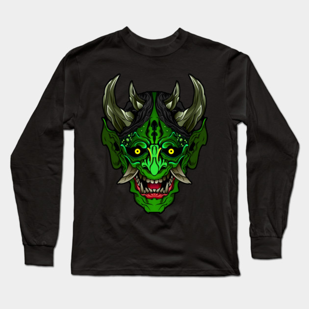 Illustrated Green Oni Demon Long Sleeve T-Shirt by HolidayBug