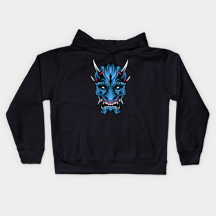 Illustrated Blue Oni Demon Kids Hoodie