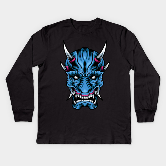 Illustrated Blue Oni Demon Kids Long Sleeve T-Shirt by HolidayBug
