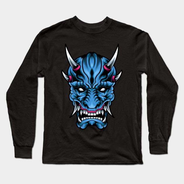 Illustrated Blue Oni Demon Long Sleeve T-Shirt by HolidayBug