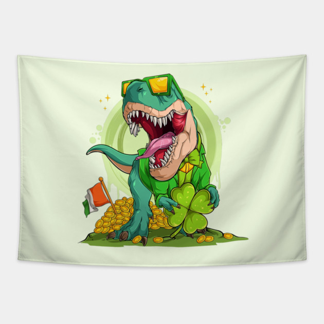 Leprechaun T-Rex St. Patrick's Day Tapestry by HolidayBug