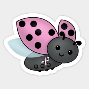 Ladybug Pink Awareness Ribbon Sticker