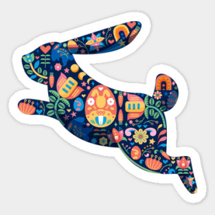 Folk Art Easter Bunny Sticker