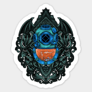 Antique Diving Helmet Emblem with Shark Sticker