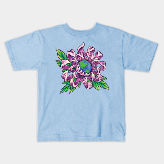 Earth in Flower Kids T-Shirt by HolidayBug