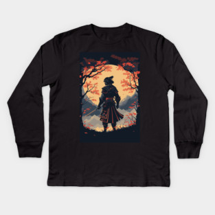 Silhouette Samurai Warrior Moon Kids Long Sleeve T-Shirt