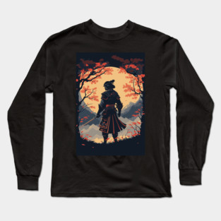 Silhouette Samurai Warrior Moon Long Sleeve T-Shirt
