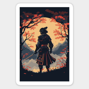 Silhouette Samurai Warrior Moon Sticker