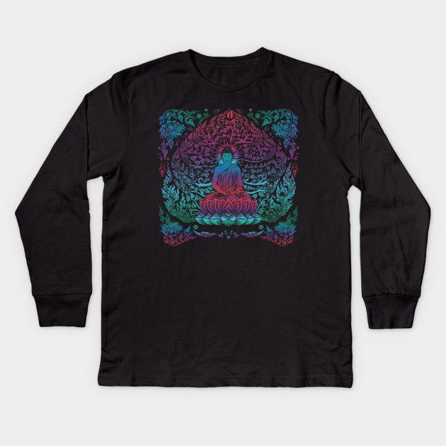 Colorful Buddha on Lotus Kids Long Sleeve T-Shirt by HolidayBug