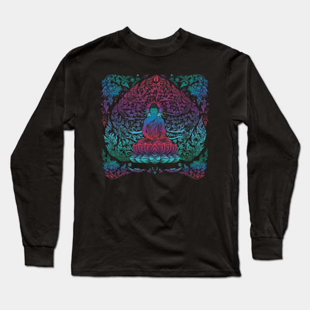 Colorful Buddha on Lotus Long Sleeve T-Shirt by HolidayBug