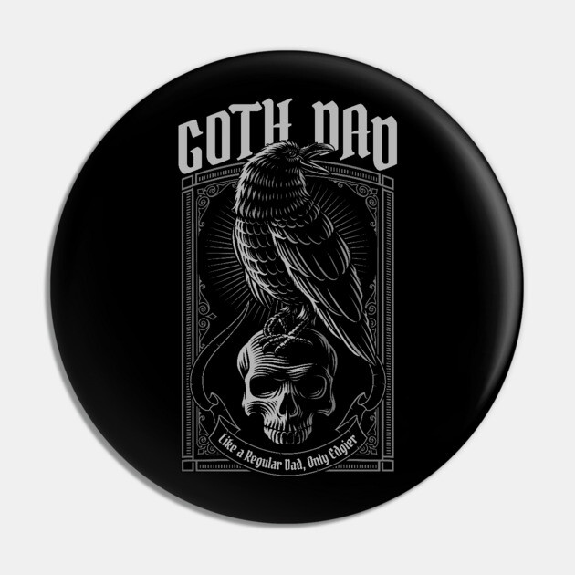Goth Dad Raven & Skull Pin by HolidayBug