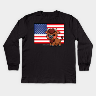 USA Flag with Bison EST 1776 Kids Long Sleeve T-Shirt