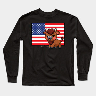 USA Flag with Bison EST 1776 Long Sleeve T-Shirt