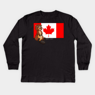 Canada Day Est. 1867 Flag and Beaver Kids Long Sleeve T-Shirt