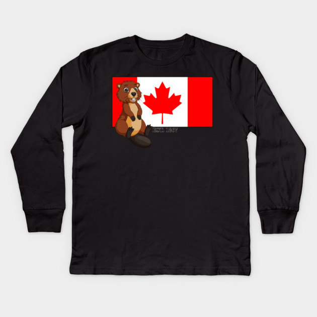 Canada Day Est. 1867 Flag and Beaver Kids Long Sleeve T-Shirt by HolidayBug
