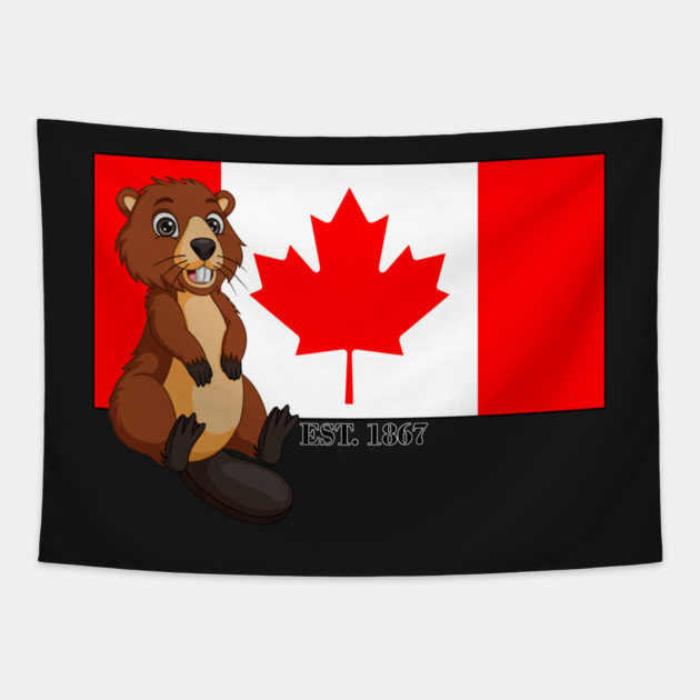 Canada Day Est. 1867 Flag and Beaver Tapestry by HolidayBug
