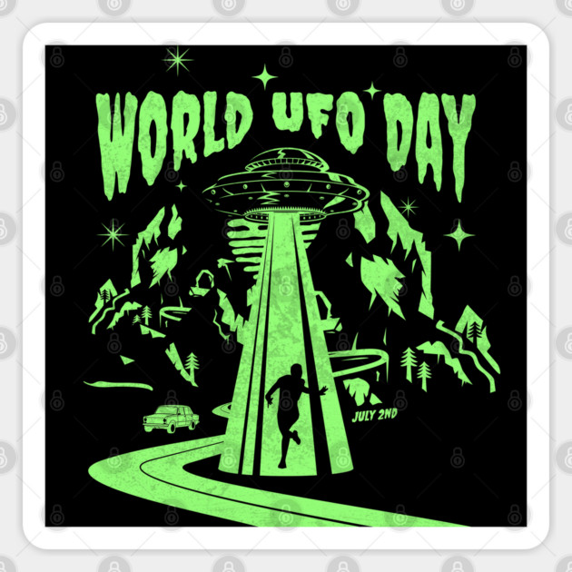 World UFO Day, flying saucer Sticker by HolidayBug