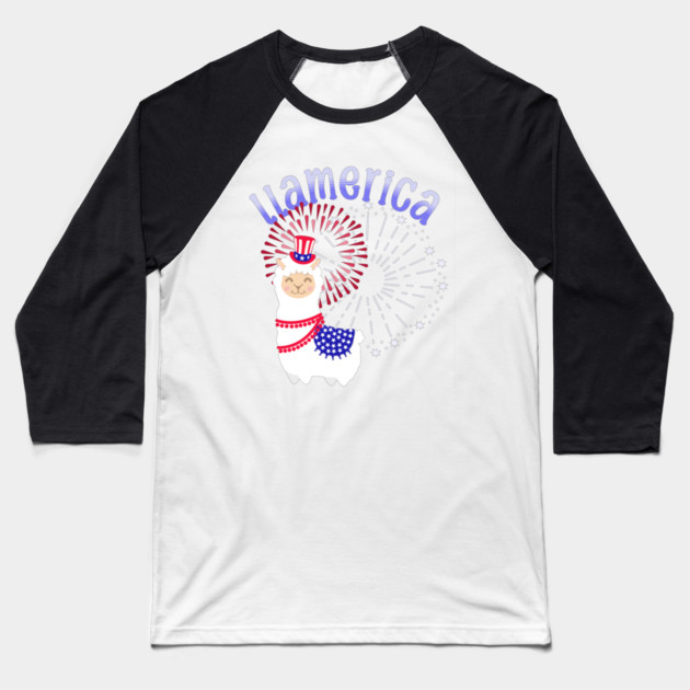 Llama American July 4th Baseball T-Shirt by HolidayBug