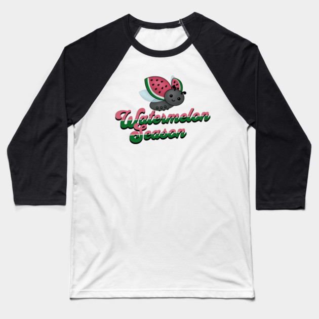 Watermelon Season Ladybug Baseball T-Shirt by HolidayBug