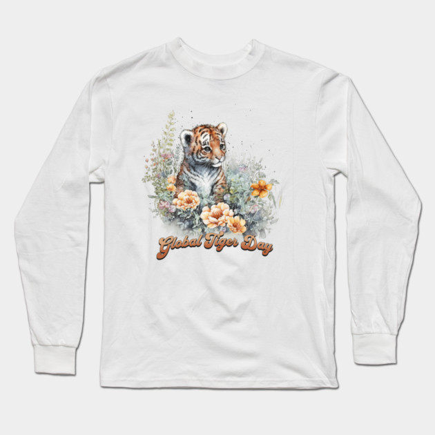 Global Tiger Day, watercolor cub Long Sleeve T-Shirt by HolidayBug
