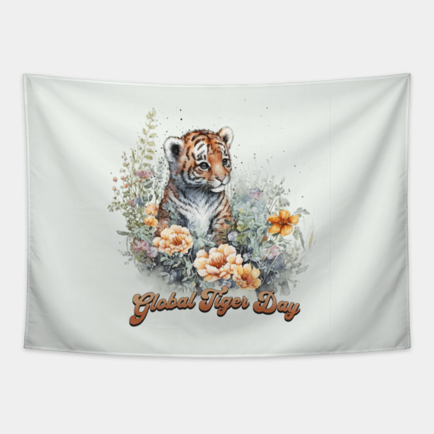 Global Tiger Day, watercolor cub Tapestry by HolidayBug