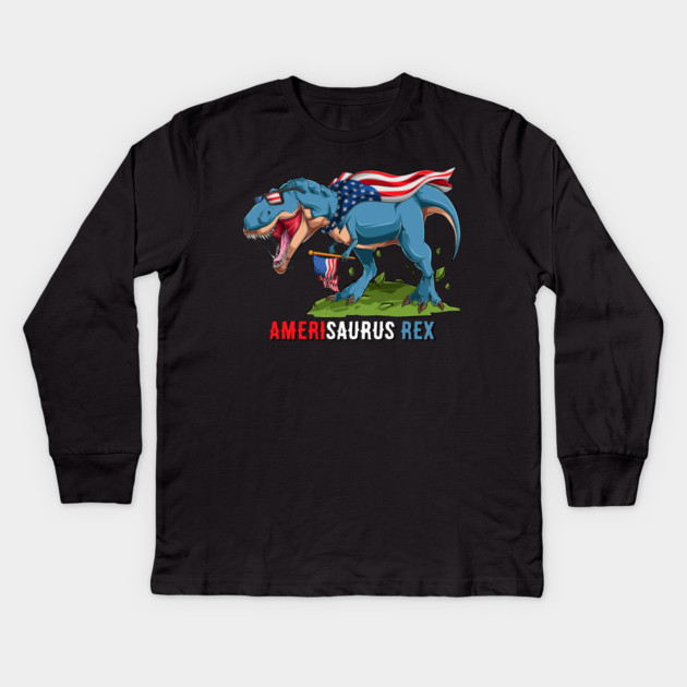 Dinosaur July 4th Amerisaurus Kids Long Sleeve T-Shirt by HolidayBug