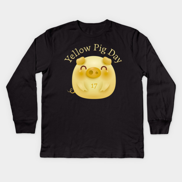 Yellow Pig Day, 17 Kids Long Sleeve T-Shirt by HolidayBug