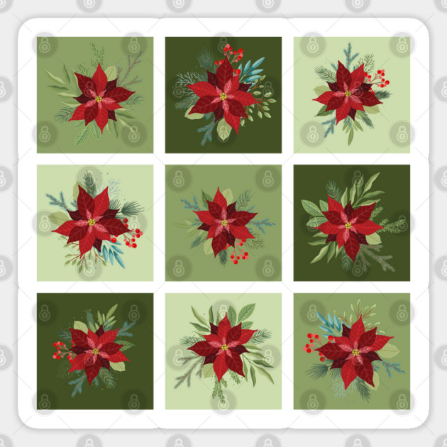 Patchwork Poinsettias Sticker by HolidayBug