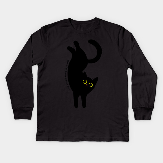 Black Cat Appreciation Day, cartoon Kids Long Sleeve T-Shirt by HolidayBug