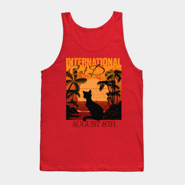 Retro Sunset International Cat Day Tank Top by HolidayBug
