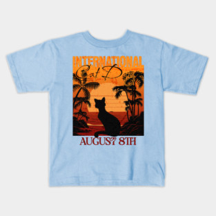 Retro Sunset International Cat Day Kids T-Shirt