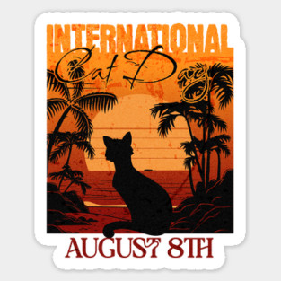 Retro Sunset International Cat Day Sticker