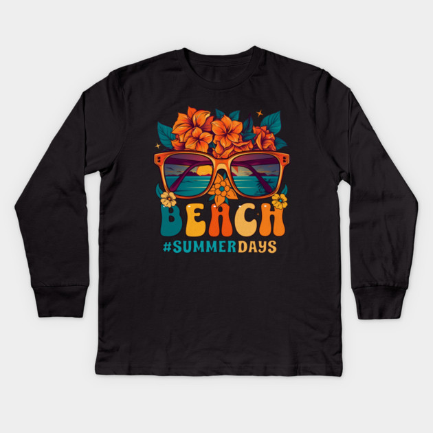 National Beach Day, tropical flowers Kids Long Sleeve T-Shirt by HolidayBug