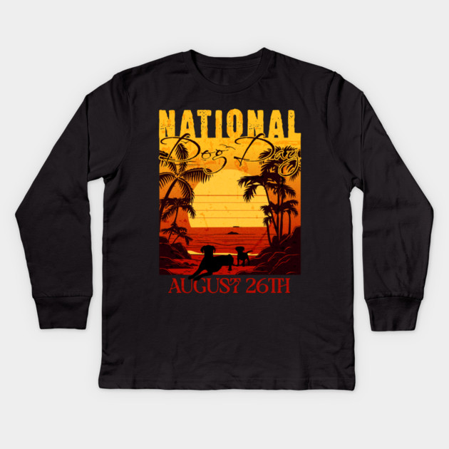 Retro Sunset National Dog Day Kids Long Sleeve T-Shirt by HolidayBug