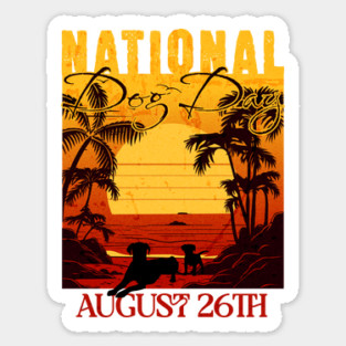 Retro Sunset National Dog Day Sticker