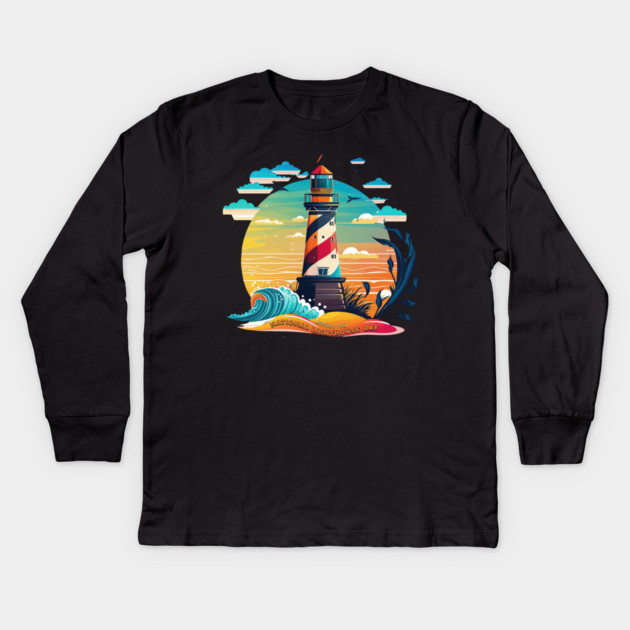National Lighthouse Day Kids Long Sleeve T-Shirt by HolidayBug