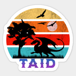 Taid Retro Sunset Dragon Grandfather Sticker
