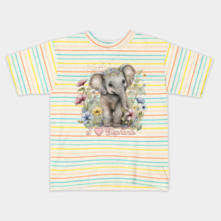 Watercolor, I Love Elephants Kids T-Shirt