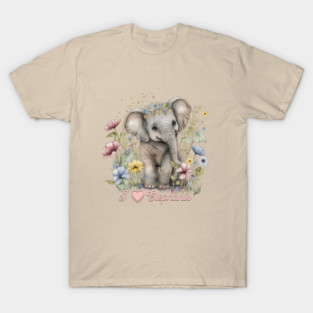 Watercolor, I Love Elephants T-Shirt